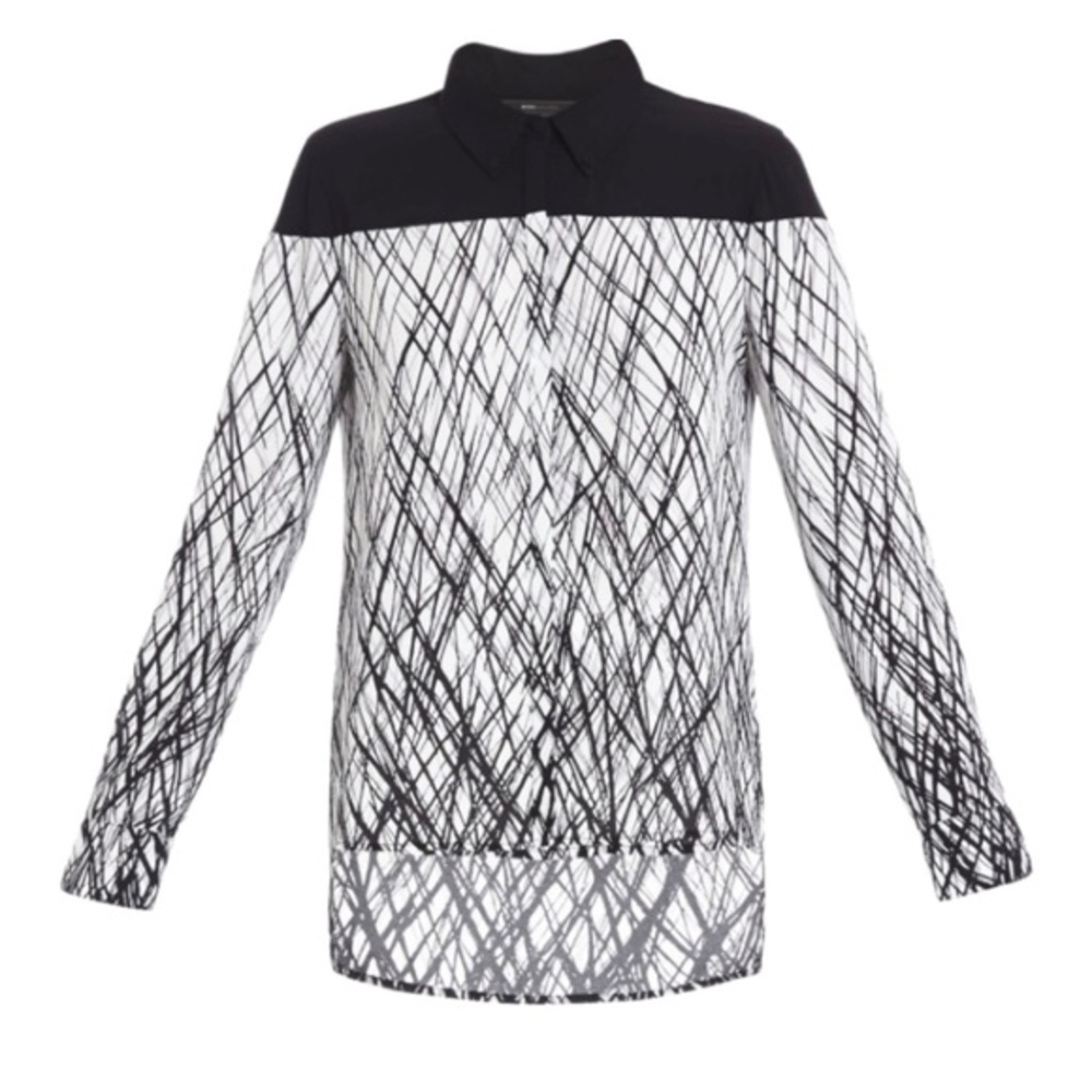 BCBGMaxAzria NWOT Katee long-sleeve printed shirt high low Size M